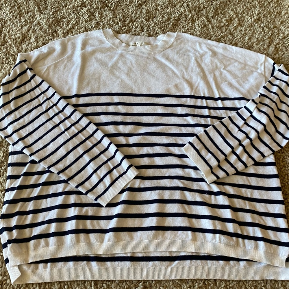 Flattering White and Blue Stripe Sweater